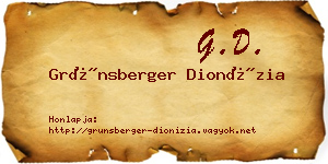Grünsberger Dionízia névjegykártya